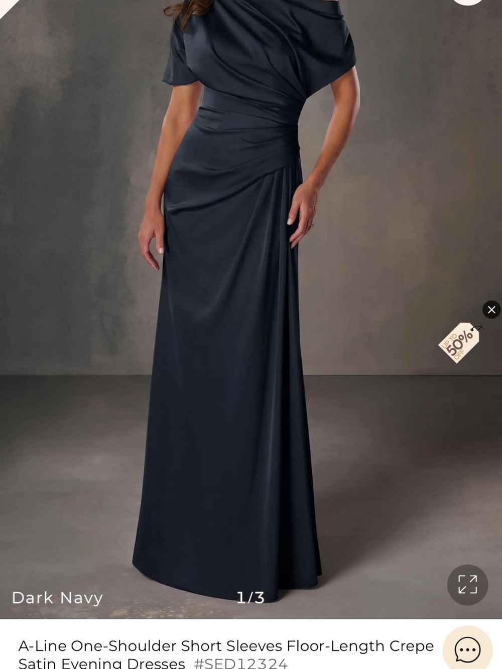 Dark Navy One-Shoulder Satin Crepe Evening Dress